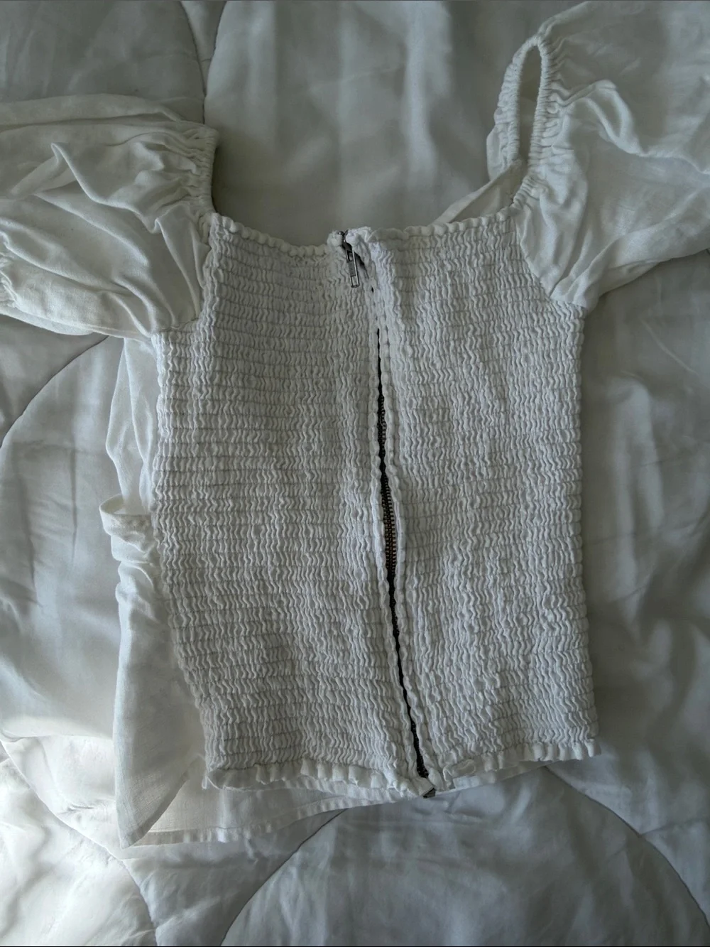 Reformation White Puff-Sleeve Wrap Top